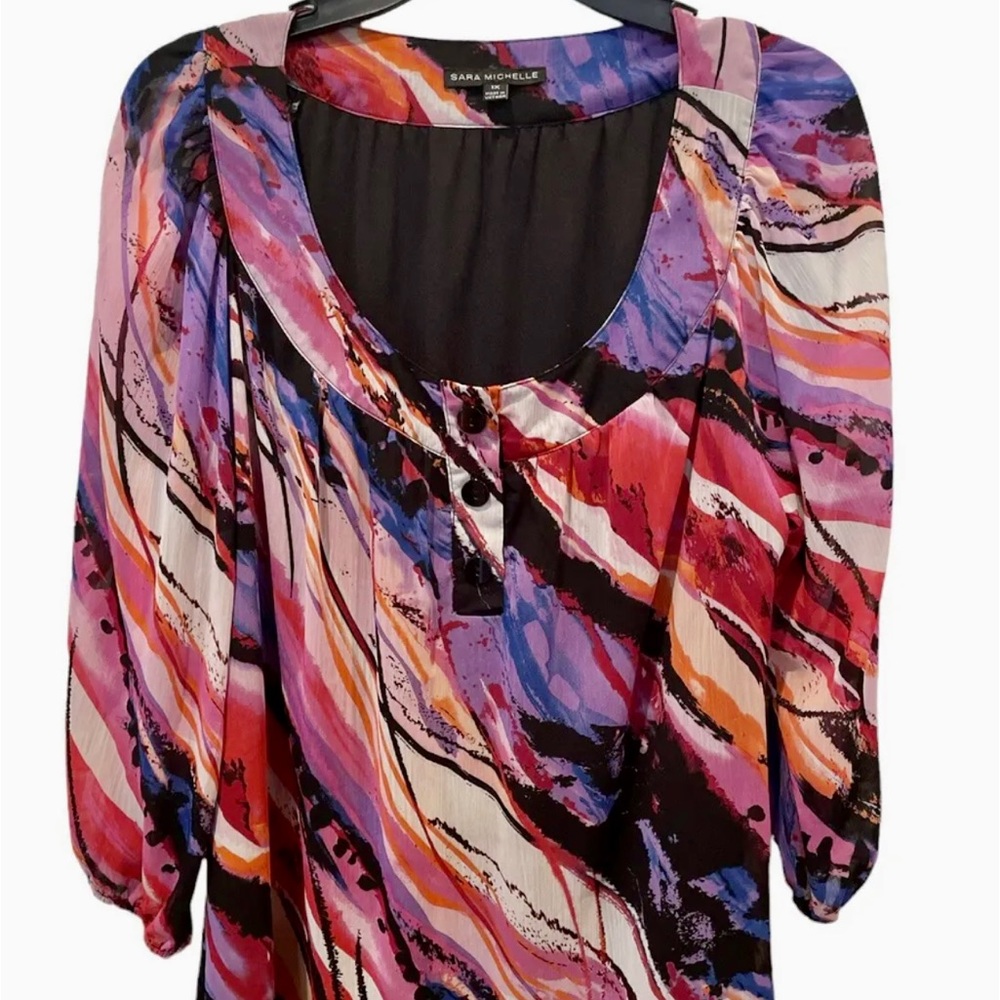 Sara Michelle Plus Blouse Womens Size 1X Abstract Bohemian